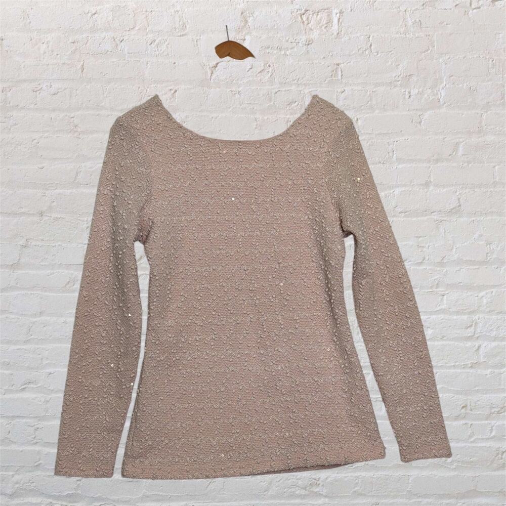 Jennifer Lopez Sequin Top Women’s Medium Blush Long Sleeve Knit